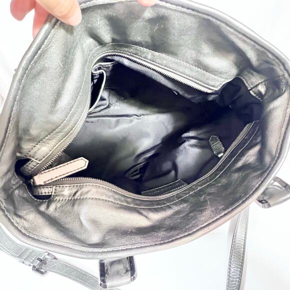 Burberry Pilgrim Tote Shoulder Bag Metallic Grey Beige Canvas Check Shopping - Picture 6 of 16